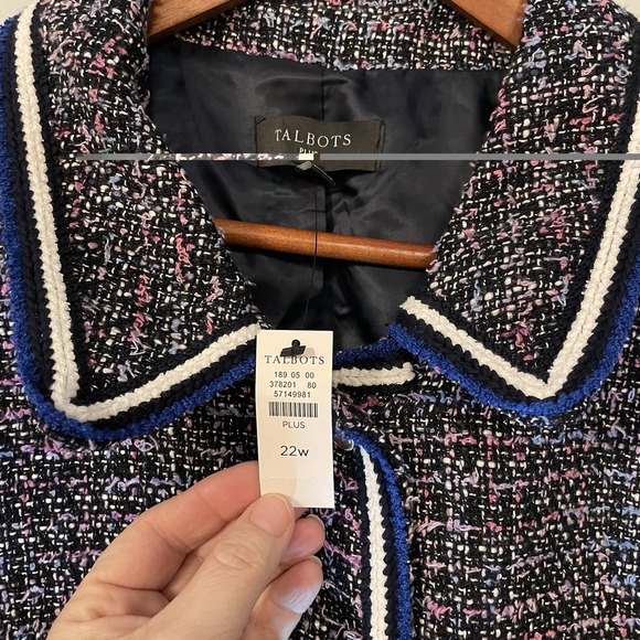 Talbots Womens Plus 22w Breeze Tweed Jacket Blazer Braided Trim Blue Pink NWT - Picture 7 of 10